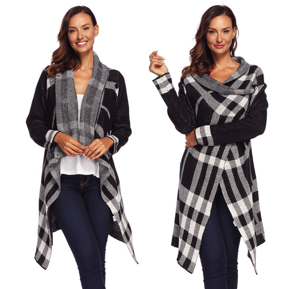 A Button Check Irregular Medium Style Cardigan