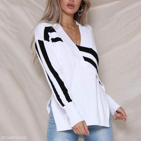 Fashion Knitting V-Neck Irregular Long Sleeves Sweater