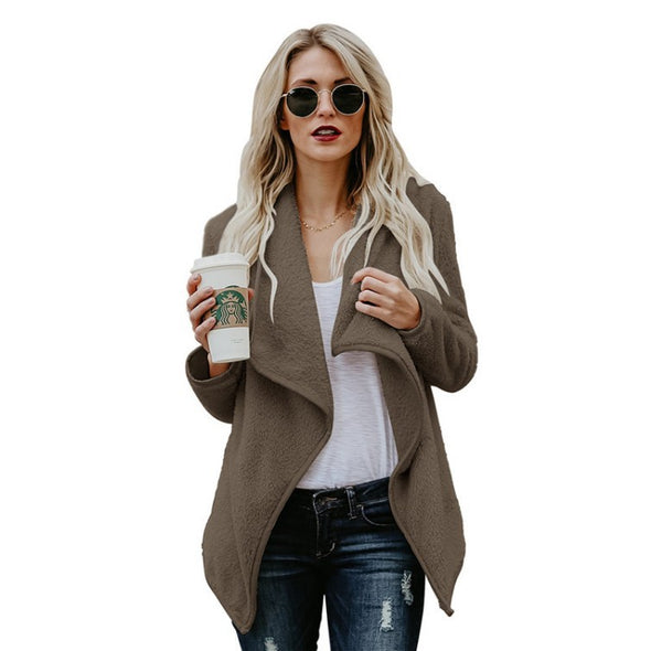 Women's Plush Large Lapel Cardigan