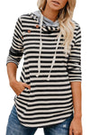 Long Sleeve Striped Button Hooded Sweater