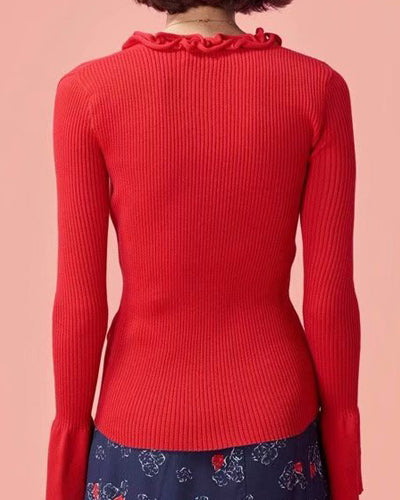 V-Neck Trumpet Sleeve Sweater