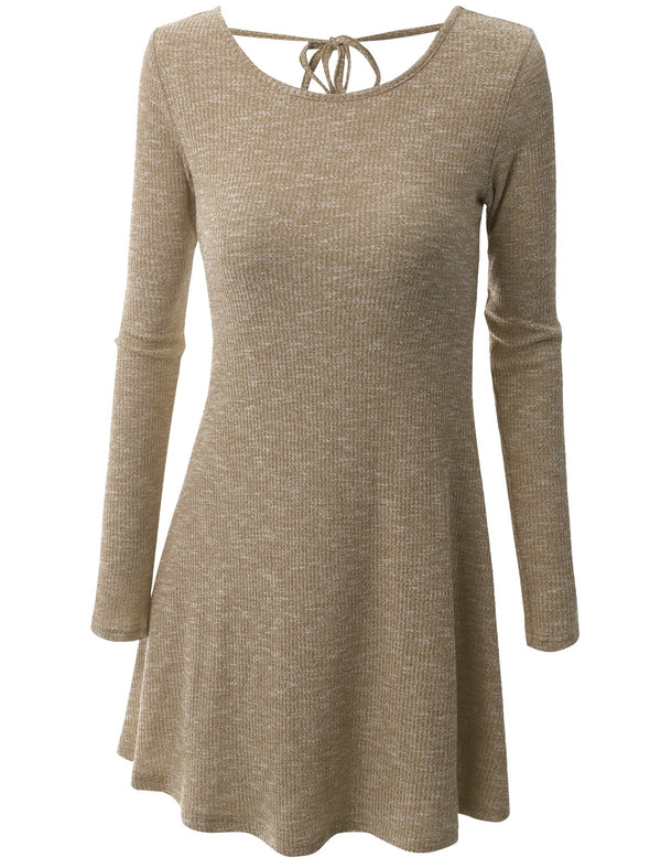 Fashion Long Sleeve O-Neck Tie Knit Dress