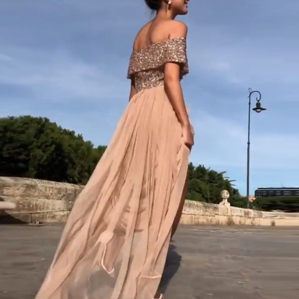 Sexy Off Shoulder Sequin Evening Dress Maxi Dresses