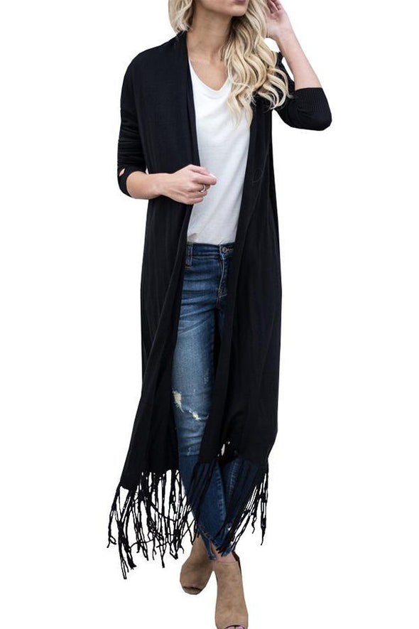 Tassel  Lengthen  Plain Cardigans