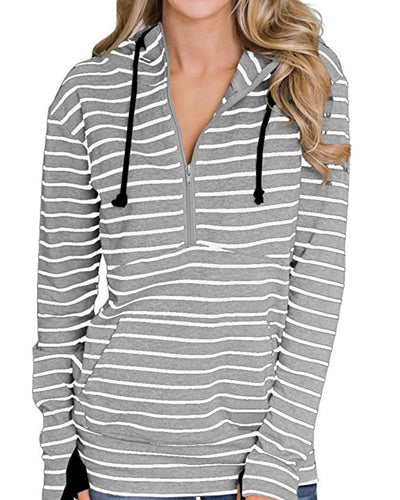 Long Sleeve Striped Zipper Hoodie Sweater