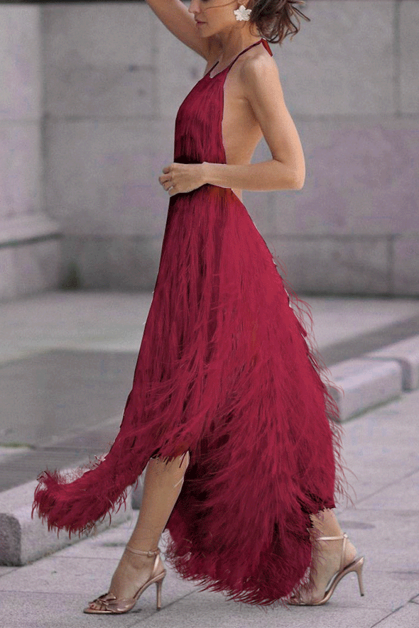 Sexy Backless Sleeveless Tassel Evening Maxi Dress