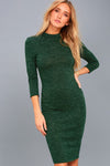 O-neck Cropped Sleeves Solid Bodycon Dress