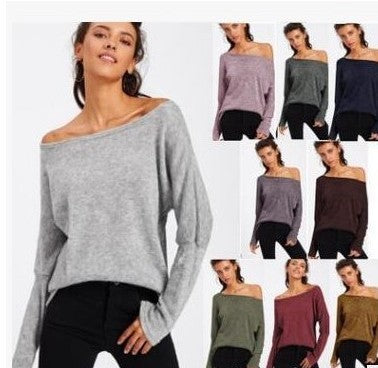 Off Shoulder Pure Color Sweatshirt