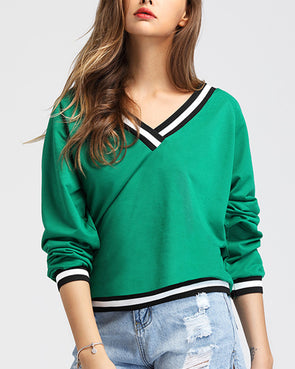 Fashion V-neck Casual Long-Sleeved Sweatshirt