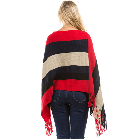 Cloak Tassel Stripe Round Neck Sweaters