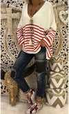 Striped V-Neck Long-Sleeved Sweater