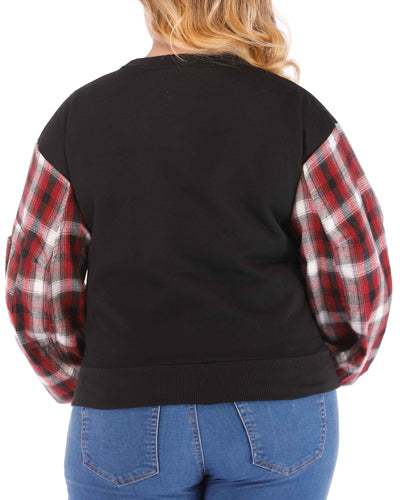 Long Sleeve Plaid Stitching Sweater