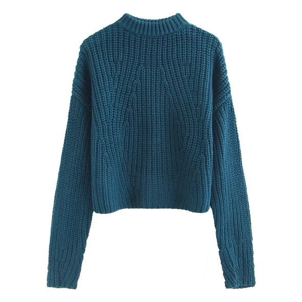 Solid Color High Neck Collar Twist Short Sweaters