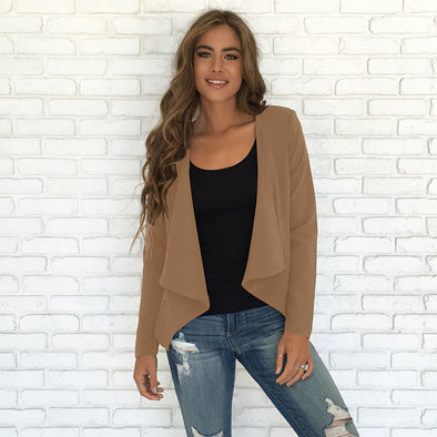 Pure Color Long Sleeve Lapel Short Cardigan Jacket