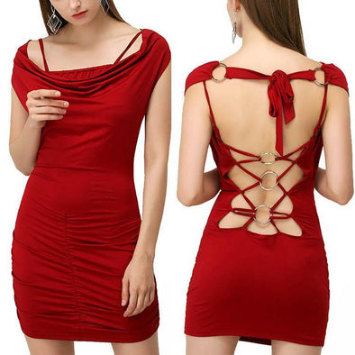 Sexy Off Shoulder Backless Pure Color Package Hip Bodycon Dress