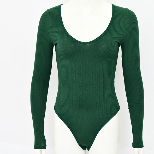 New V-neck Long Sleeve Pitted Bodysuit