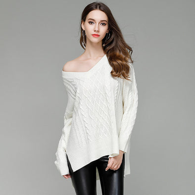 Sexy Split V- neck Long Sleeve Sweaters