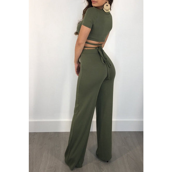 Chest cross dress two-piece chest slim tie jumpsuit