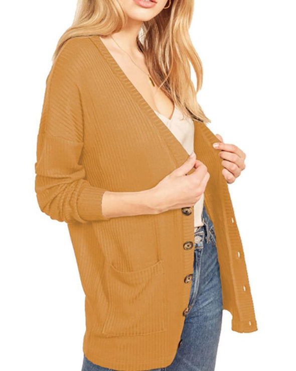 Casual V-Neck Long Sleeve Solid Color Sweaters