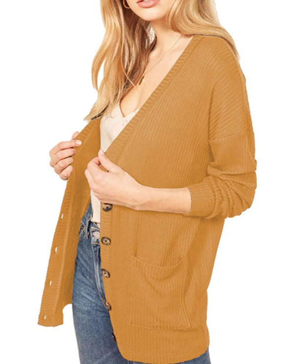 Casual V-Neck Long Sleeve Solid Color Sweaters