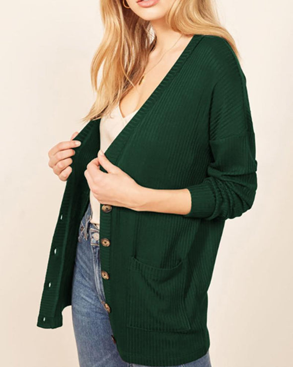 Casual V-Neck Long Sleeve Solid Color Sweaters