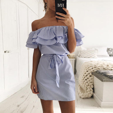 Sexy Ruffled Off Shoulder Short-Sleeved Dress