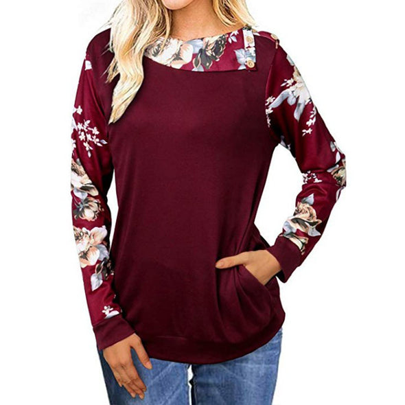 Printed Long Sleeve Lapel Button Sweatshirt