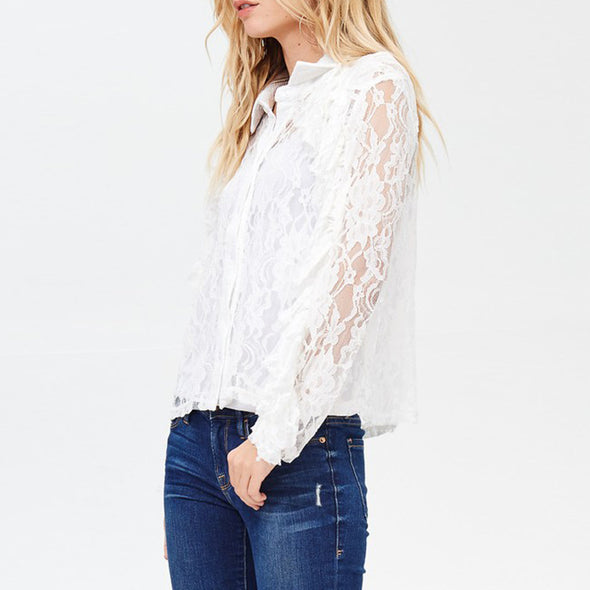 Women's Long Sleeve Appliqué Lace Shirt