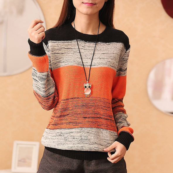 New Loose Colorblock Long-Sleeved Sweater