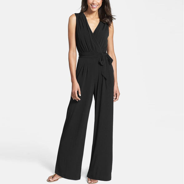 Sexy V-Neck Pure Color Sleeveless Jumpsuit