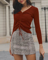 Simple Long Sleeved V-Neck Drawstring Sweater