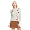 Flower Embroidery Solid Color Round Neck Sweaters