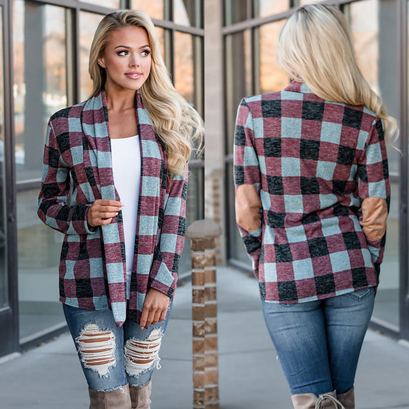 Fashion Women Stripe Check Cardigan Outerwear