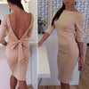 One-Neck Bow Long-Sleeved Bodycon Dress