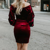 Sexy Solid V-Neck Puff Sleeve Bodycon Dress