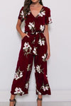 Floral Print Short Sleeve Pocket Jumpsuit