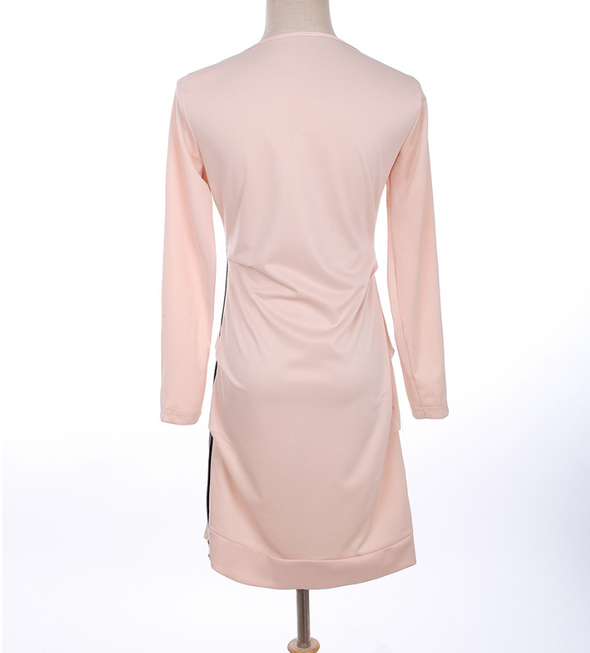 Oblique Collar Pure Color Long Sleeve Package Hip Bodycon Dress