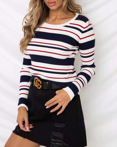 Striped O-Neck Knit Sweater