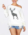 Simple Slash Neck Printed Long Sleeve Sweatshirt