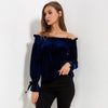 Gold Velvet Wooden ear Off Shoulder Bell Sleeve Blouses