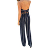 Blue Fashion Stripe Print Backless Jumpsuits