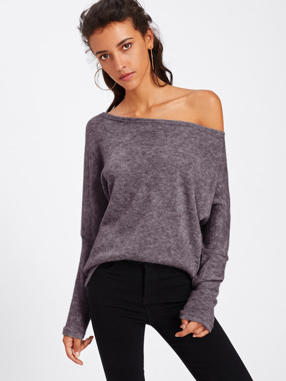 Off Shoulder Pure Color Sweatshirt