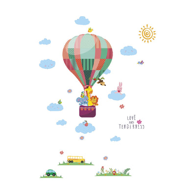 Cartoon Hot Air Balloon Animal Wall Sticker