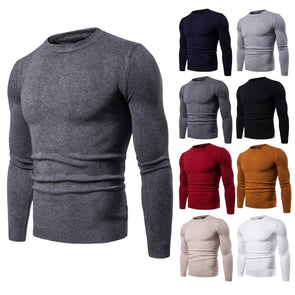 New Men's O-Neck Solid Color Long Sleeve Sweater