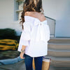 Open Shoulder Bowknot  Three-Quarter Sleeve Blouses