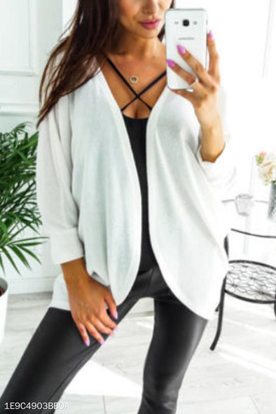 Asymmetric Neck  Snap Front  Plain Cardigans