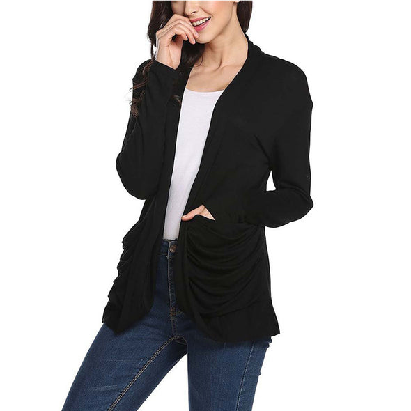 Solid color pocket loose long sleeved coats