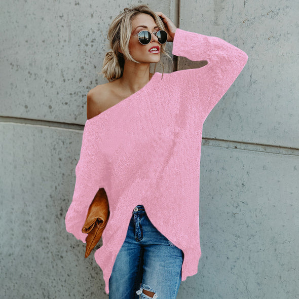 Solid Color Long-Sleeved Shoulder Sweater