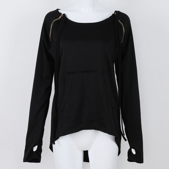 Drawstring Pure Color Long Sleeve Sweatshirt