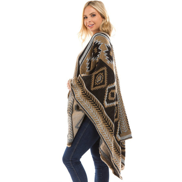 Folk-custom Cloak Thicken Geometry Shawl Sweaters